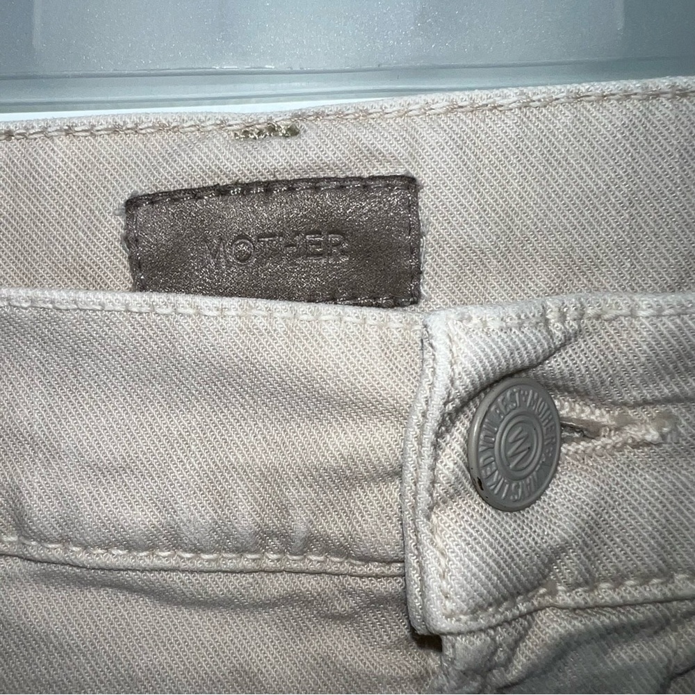 MOTHER The Insider Ankle Fray Jeans Size 31 Chalk It Up Raw Hem Jeans Denim Tan - Picture 4 of 12